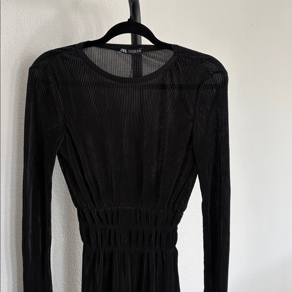 Zara Long Sleeve Black Ribbed Dress NWT Size S - Picture 3 of 4